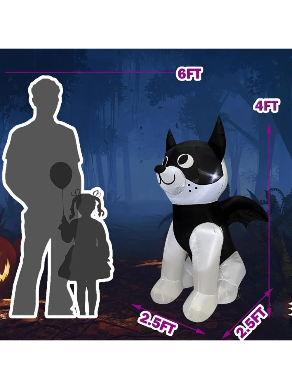 4FT Halloween Inflatable French Bulldog with Bat Wings - LED Yard Decor for